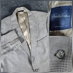 Brooks Brothers Men's 43L Beige-Blue Houndstooth Silk-Wool Sport Coat Blazer‎